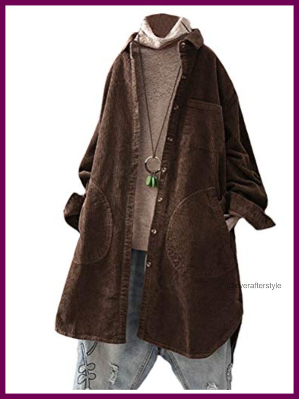Corduroy Shirt Jacket Button Down Loose Fit Long Sleeve Blouse with Pockets
